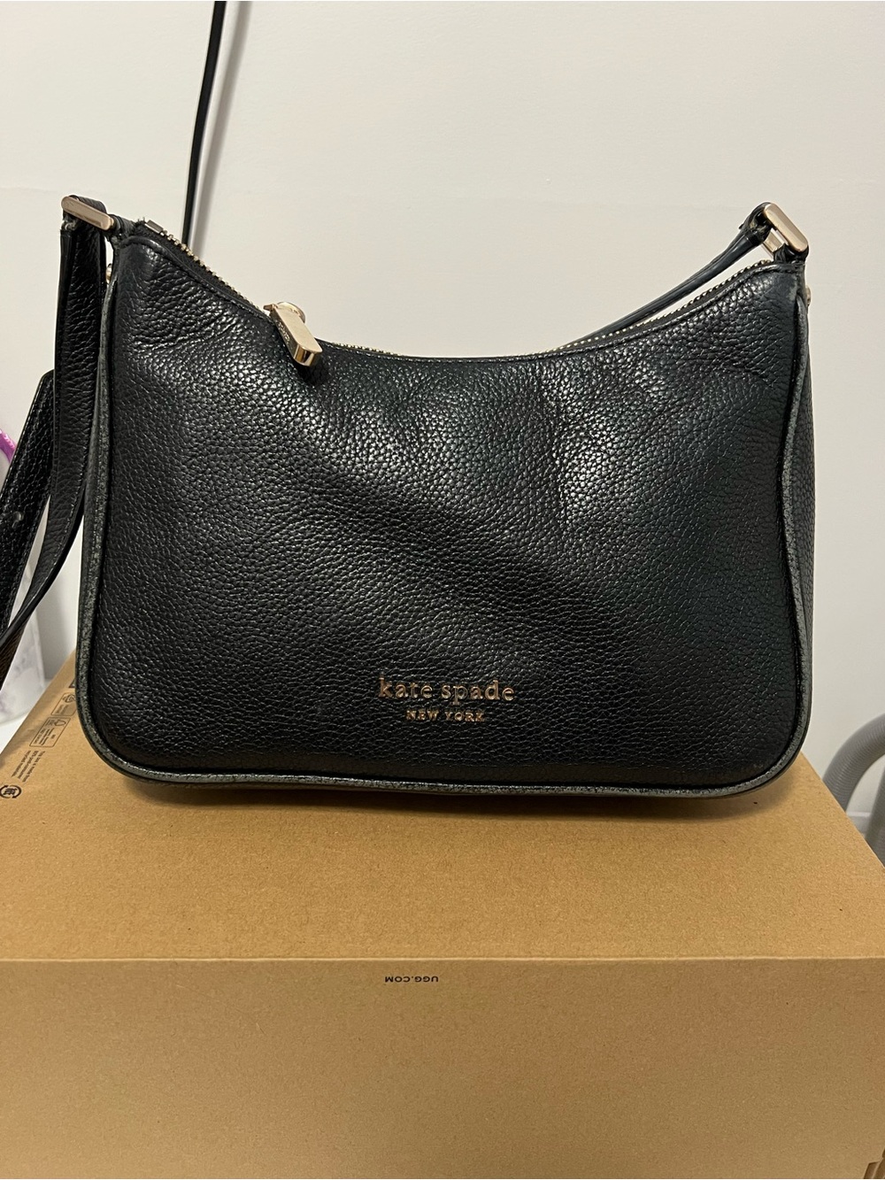 kate spade Black Pebbled Leather Crossbody Bag with Gold Hardware